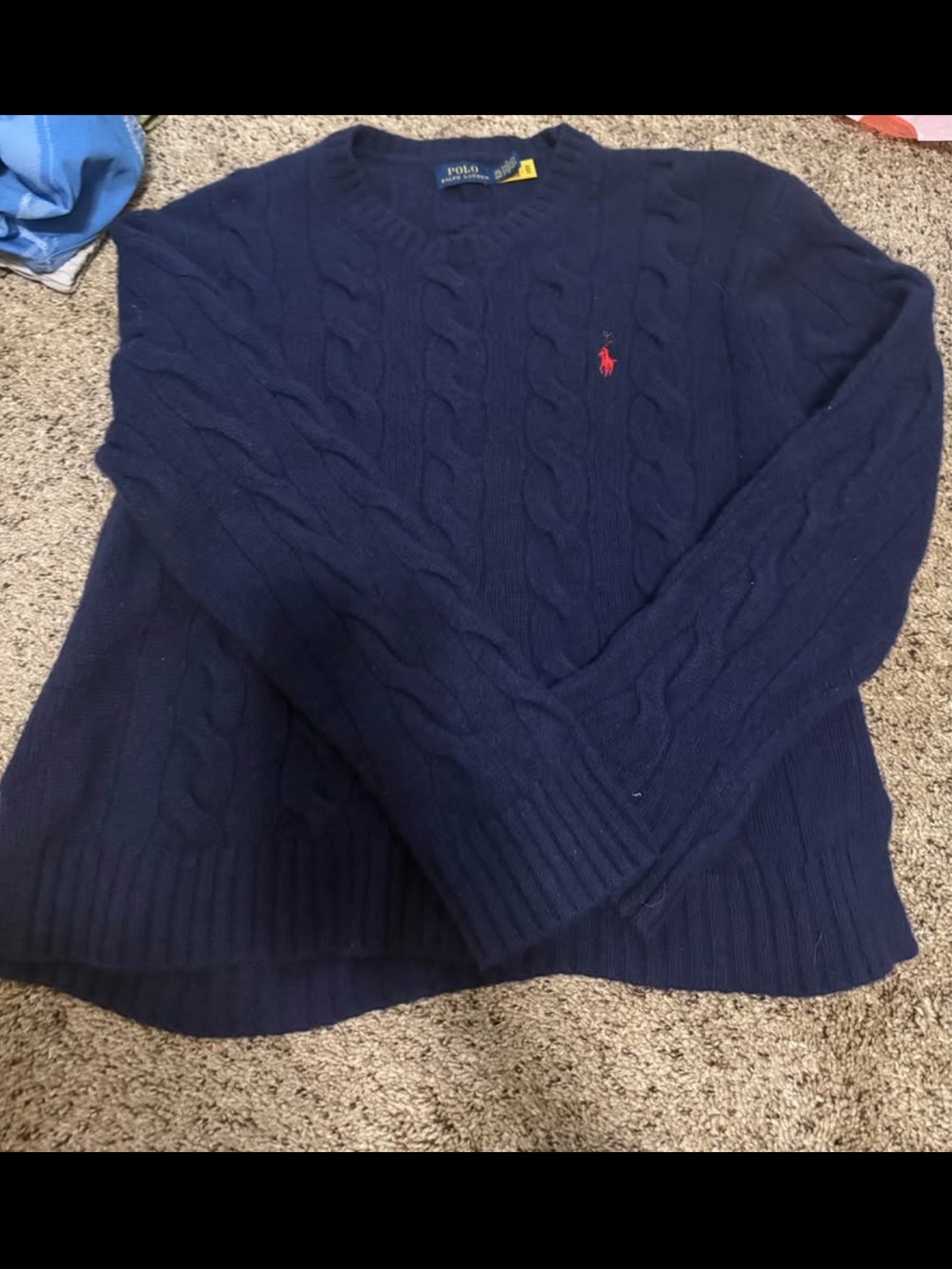 Polo by Ralph Lauren Navy Cable Crewneck Sweater with Red Pony